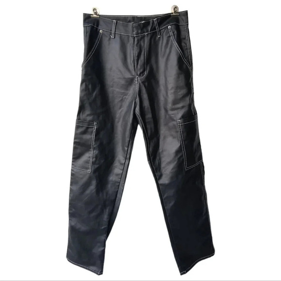 PrettyLittleThing Faux Leather Emo Goth Industrial Grunge Punk Cargo Pants 6 - Picture 1 of 9